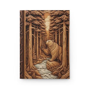 Hardcover Journal Matte, Wood Carving Effect Bear Mountain, Rustic Nature Notebook, Wildlife Diary, Outdoor Adventure Planner, Cabin
