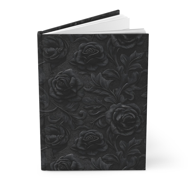 Journal rose en relief noir, cahier floral gothique, cahier d'écriture esthétique sombre, cadeau élégant pour écrivains, papeterie sorcière image 4