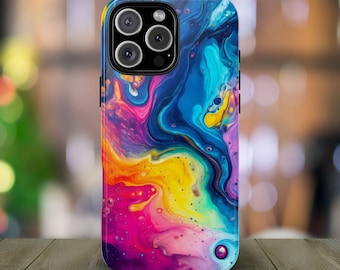 Rainbow Fluid abstract art Dual-Layer tough Phone Case iPhone, Samsung & Pixel Cover | Matte Glossy Finish Unique Case