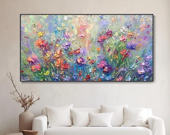 Original Colorful Floral Wall Art 3D Textured Palette Knife Art Canvas Oil Painting Spring Decor Floral Wall Decor Modern Decor Paintings