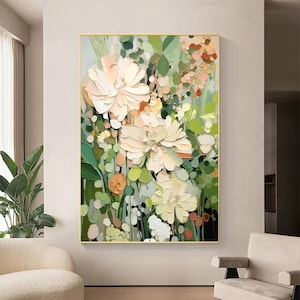 Original Green Flower Oil Painting on Canvas Large Wall Art