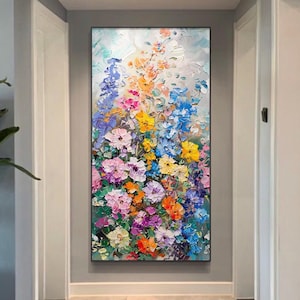 Framed Colorful Flower Textured Wall Art Blossom Green Floral 3D Wall Art Abstract Art Custom Calming Painting Gift For Her Chic Room Decor