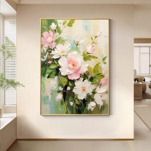 Original Peony Flower Oil Painting on Canvas Large Pink Floral Abstract Wall Art Spring Textured Flower Painting Wall Art Living Room Decor