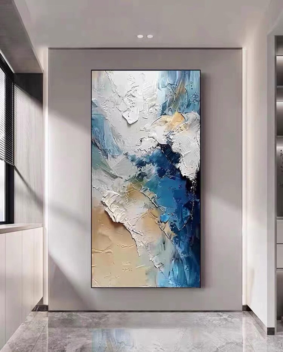 Blue Ocean Wave Textured Oil Painting Thick Impasto Palette Knife ...