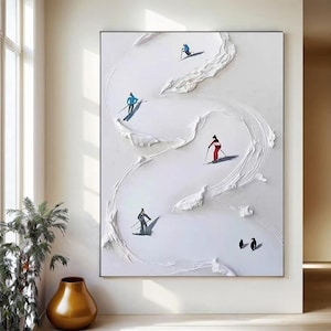 Original Ski Sport Canvas Painting 3D Skiing Sport Art Panting on Canvas Skiing Wall Art Winter Decor, Personalized Gift For Skiers on Snowy
