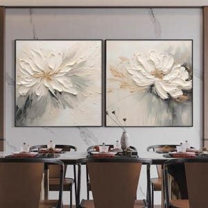 Ein Satz von 2 weiße Blume Gemälde auf Leinwand 3D schwer strukturierte Wand Kunst benutzerdefinierte Blumen Gemälde moderne Kunst Wohnzimmer trendige Blumen Wohnkultur