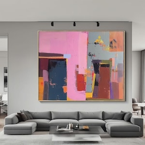 Dipinto astratto rosa, dipinto originale su tela, grande dipinto astratto su parete, dipinto astratto a olio rosa, dipinto minimalista, dipinto fatto a mano