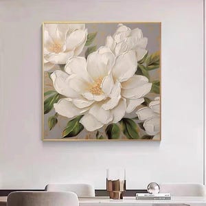 Blühende weiße Blumen Malerei auf Leinwand 3D Schwer Strukturierte Wandkunst Benutzerdefinierte Blumenmalerei Moderne Kunst Wohnzimmer Trendy Floral Home Decor