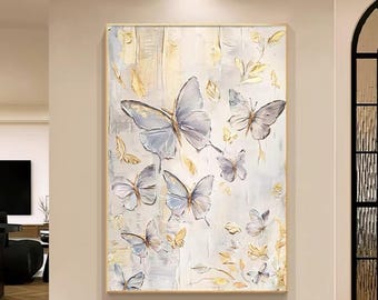 Colorful Butterfly Abstract Oil Painting on Canvas,Heavy Texture Butterfly Wall Art,Hand Painted Flying Butterfly Home Decor,Butterfly Art