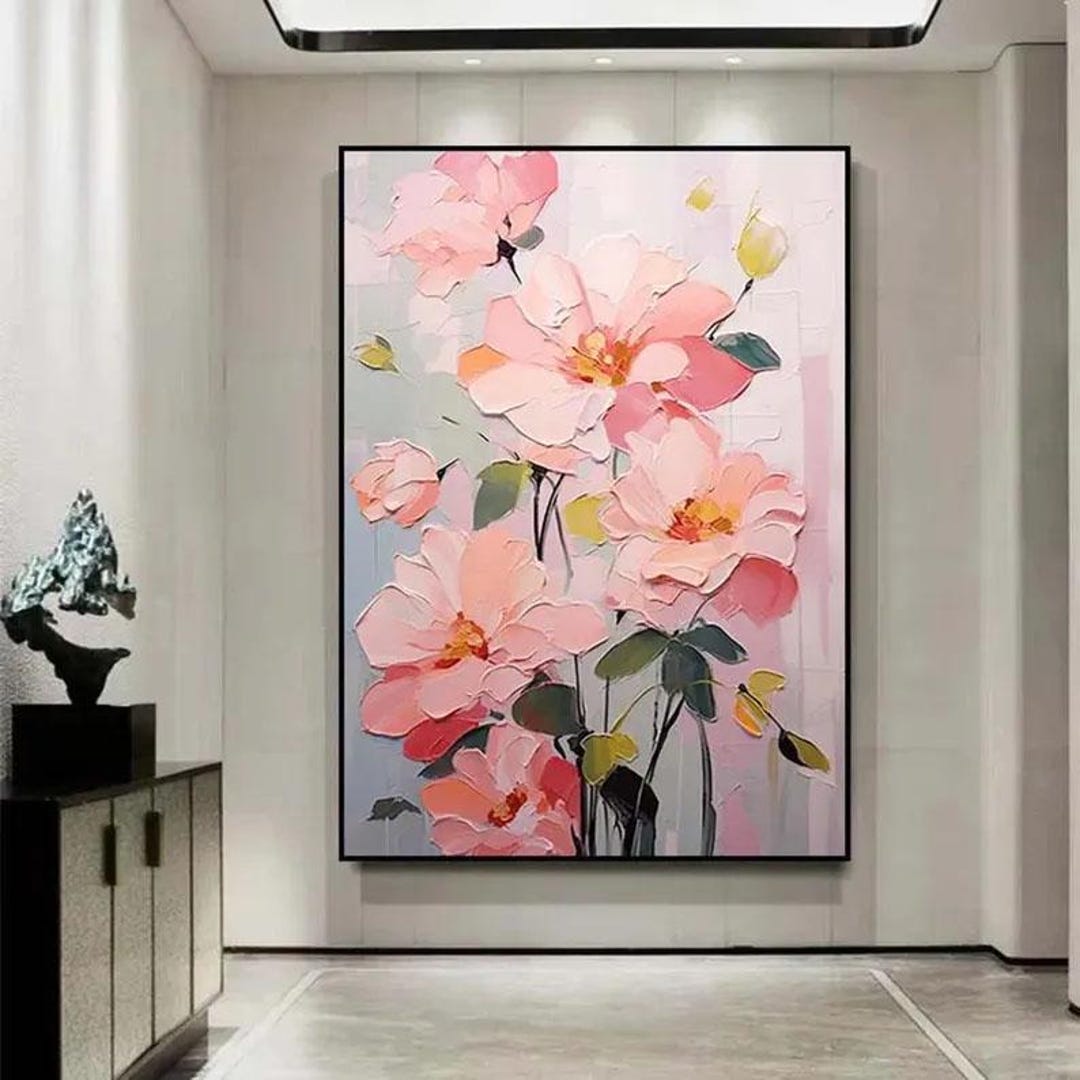 Original Pink Flower Oil Painting on Canvas Large Wall Art Floral ...
