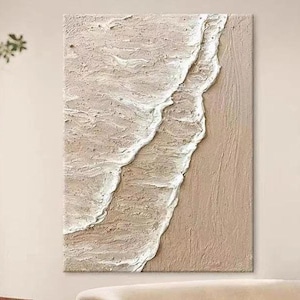 3D Minimalist Beach Painting Textured Wall Art Ocean Wave Painting on Canvas Living Room Painting Large Ocean 3D Thick Texture Wall Art