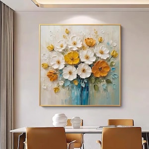 Vibrant Colorful Flower Painting on Canvas 3D Heavy Textured Wall Art Custom Floral Painting Modern Art Living Room Trendy Floral Home Decor