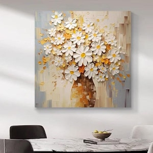 Original Gemälde weiße Blumen auf Leinwand 3D schwere strukturierte Wandkunst benutzerdefinierte Blumenmalerei moderne Kunst Wohnzimmer trendige Blumendekoration