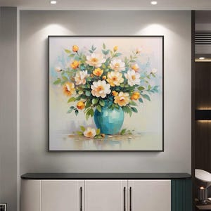 Vibrant Colorful Flower Painting on Canvas 3D Heavy Textured Wall Art Custom Floral Painting Modern Art Living Room Trendy Floral Home Decor