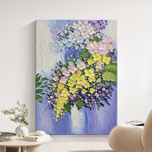Blooming Colorful Flower Oil Painting on Canvas Textured Abstract Framed Floral Wall Art Bedroom Living Room Handcrafted Textured Wall Decor