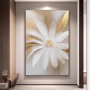 3D Original Gemälde auf Leinwand Gold Strukturierte Blumen Bild Wohnzimmer Wand Kunst Gold Verzierung Abstrakte Blumenkunst