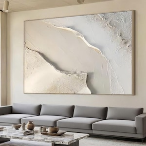 3D White Minimalist Beach Textured Wall Art Beige Textured Hand Painting on Canvas Living Room Painting Fashion Decor Oversized Home Decor