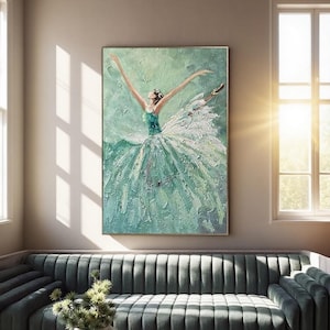 Abstract Woman Figure Painting Large Green Texture Wall Art Figure Canvas Art Lady Dancing Painting Modern Original Woman Portrait Art