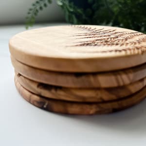 Fern Coaster Set, Set of 4, Wooden Coasters, Olive Wood, Wood Grain, Botanical image 7