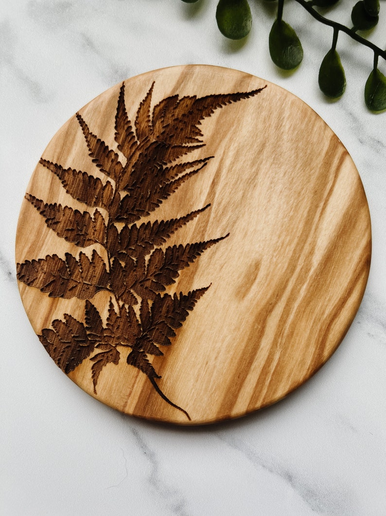 Fern Coaster Set, Set of 4, Wooden Coasters, Olive Wood, Wood Grain, Botanical image 5