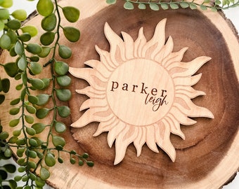 Wooden Sun Baby Name Sign, Hospital Name Sign for Birth Announcement, Baby Name Sign, Newborn Announcement