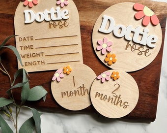 Baby Name Sign and Milestone Card Bundle, Birth Stats Sign, Hospital Name Sign for Birth Announcement, Baby Name Sign, Newborn Announcement