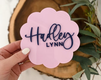Scalloped Acrylic Baby Name Sign, 3D Name Plaque, Hospital Name Sign for Birth Announcement, Baby Name Sign, Newborn Announcement, Two Tone
