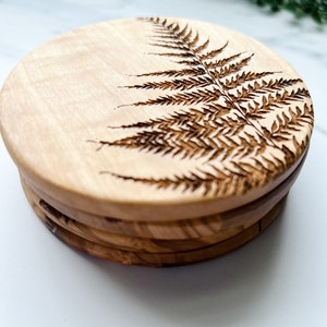 Fern Coaster Set, Set of 4, Wooden Coasters, Olive Wood, Wood Grain, Botanical image 8