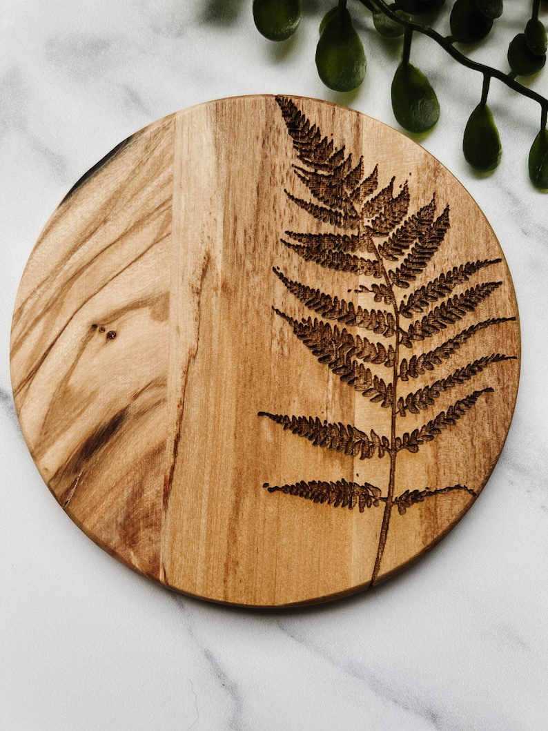 Fern Coaster Set, Set of 4, Wooden Coasters, Olive Wood, Wood Grain, Botanical image 6