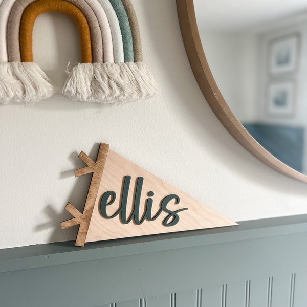 Pennant Flag Name Sign, Pennant Nursery Decor, Gallery Wall Decor, Baby Name Sign, Toddler Name Sign, Toddler Room Decor, Vintage Inspired