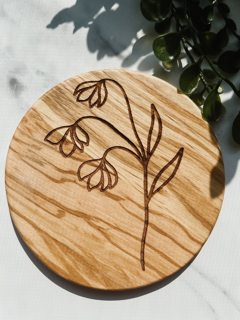 Wildflower Coaster Set Set of 4 Wooden Coasters Olive Wood Wood Grain Floral image 5