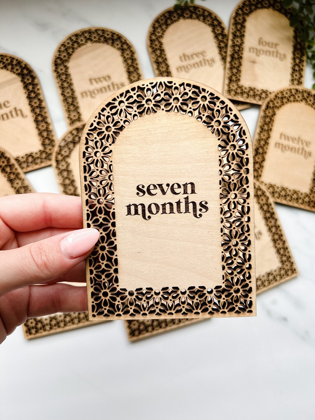 Daisy Rattan Milestone Cards for Baby Monthly Photos, Wooden Engraved ...