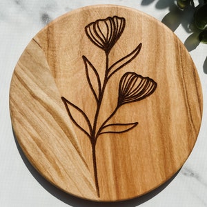 Wildflower Coaster Set Set of 4 Wooden Coasters Olive Wood Wood Grain Floral image 6
