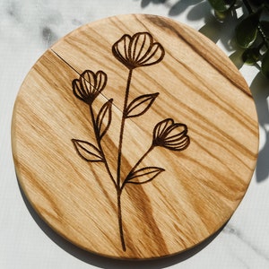 Wildflower Coaster Set Set of 4 Wooden Coasters Olive Wood Wood Grain Floral image 7
