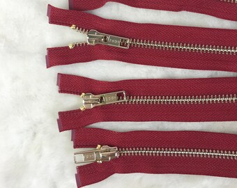 40” Inch YKK,  T5 Gold Color Metal Teeth With Wine Color Tape, Separating Zipper