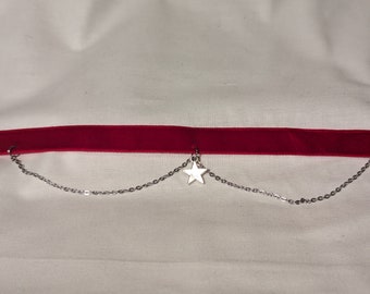 Star and Chain Velvet Choker: Gothic, Punk, Alternative, Layered, Choker, Necklace