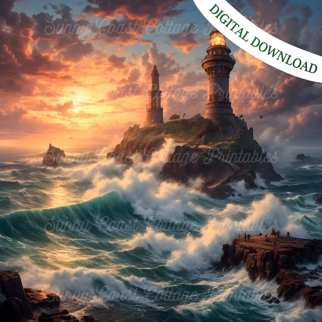 DARK LIGHTHOUSE in Rough Seas Digitally Created Artwork Digital ...