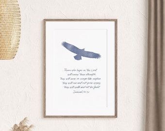 Isaiah 40:31 Printable Wall Art - Instant Download, Watercolor Scripture Eagle Print, Bible Verse Poster, Christian Home Decor