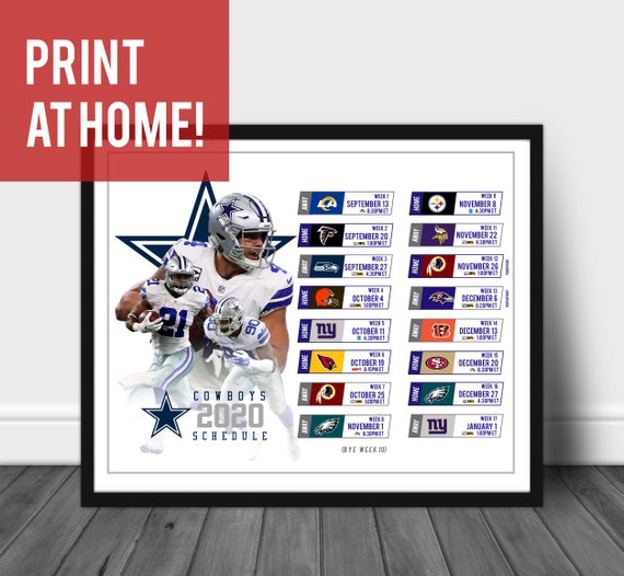 New Dallas Cowboys 2020 Schedule Printable 8inx10in Etsy