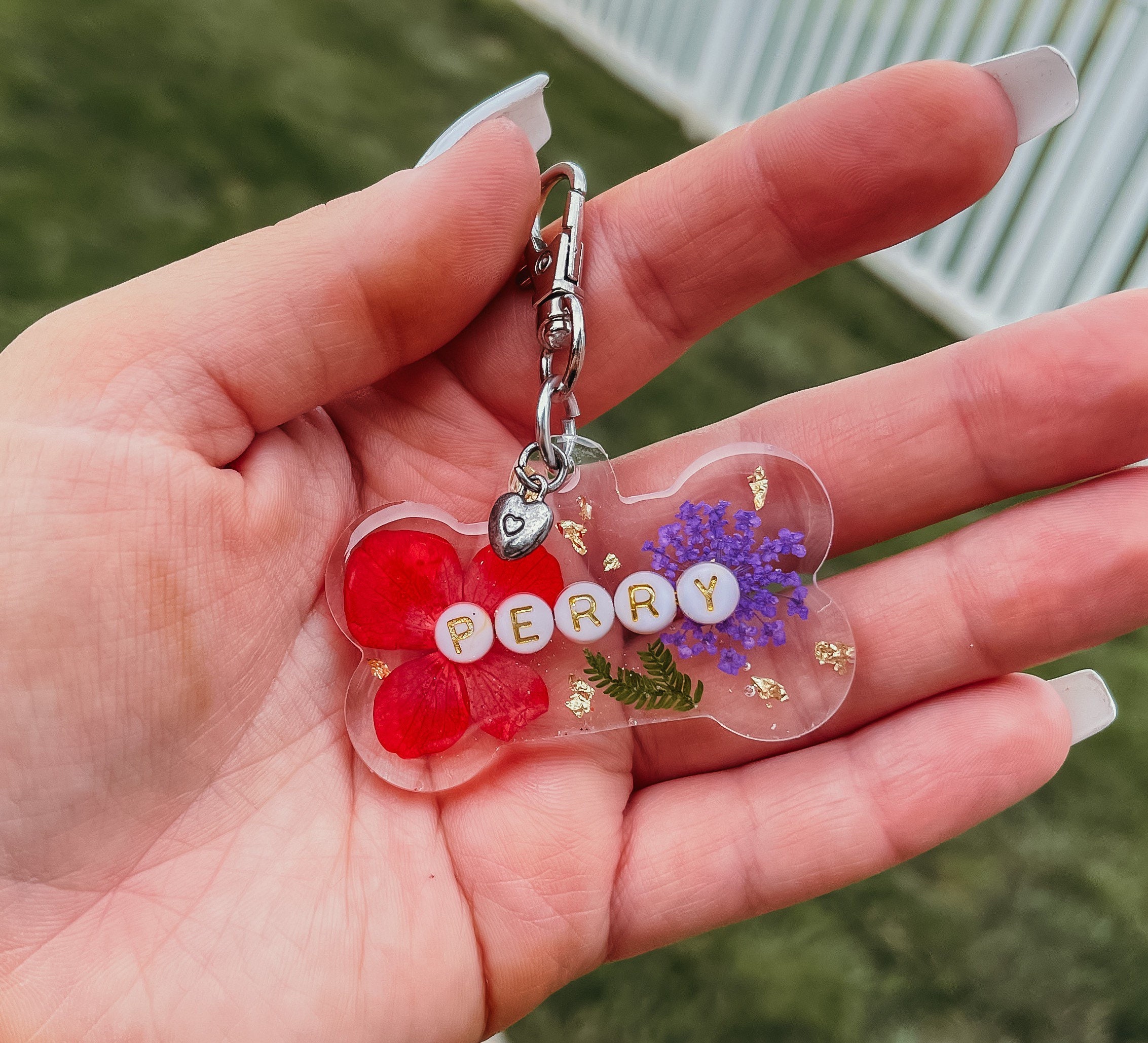 Large Floral Beaded Dog Tags