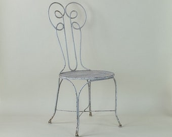 Vintage French Painted White Metal Childs Chair