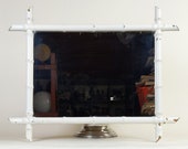 Antique French Painted White Faux Bamboo Wood Framed Wall Mirror, Rustic Accent Wall Decor