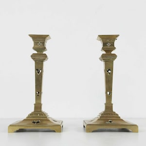 Pair Of Bronze Candlesticks, Original French Deck Of Cards Candlestick Holder, Gift For Poker Lover, Heavy Antique Art Deco Candle Holder