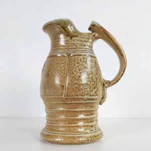 Signed Stoneware Pottery Jug, Vintage Country House Ceramic Pitcher, Rustic French Table Decor, Primitive Shabby Chic Earthenware Water Jug