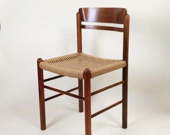 Mid Century Beech Wood Woven String Work Cord Dining Chair With Bentwod Back Rest In The Style Of Borge Mogensen