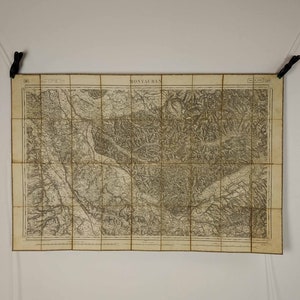 Mapa francés antiguo, mapa militar del siglo XIX de Montabaun y campo, mapa plegable Lemercier antiguo de la década de 1860 en tela, regalo de coleccionistas de mapas