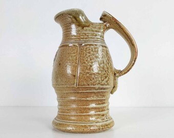 Signed Stoneware Pottery Pitcher, Rustic French Country Decor