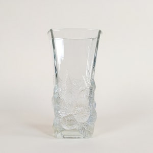 French Vintage Clear Glass Chuncky Flared Vase With Exotic Fruit And Leaves High Relief Decoration