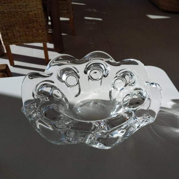 vintage Val Saint Lambert Guido Bon Mid Century 1950s Wavy Stylized Flower Crystal Glass Catch All Or Fruit Bowl In Style Of Murano Glass