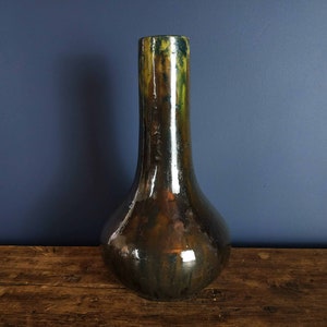 Antike französische Vase, französische Keramik-Steinzeug-Vase, antike Kunst-Keramik-Vase, große französische Studio-Keramik-Vase, französische Tischdekoration